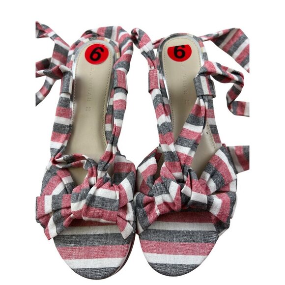 Zara Women's Sandals Lace Up Strappy Stripe Wrap Ankle Platform Size 6 EU 36 - Picture 7 of 11